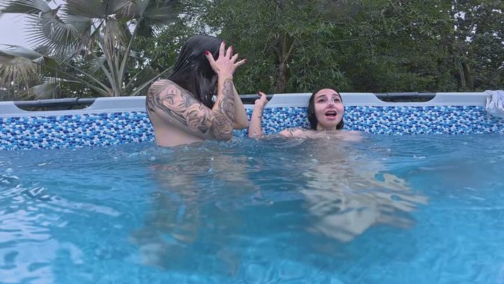 Naughty Aquatic Duo: Underwater Touch & Soaking Pool Tease!