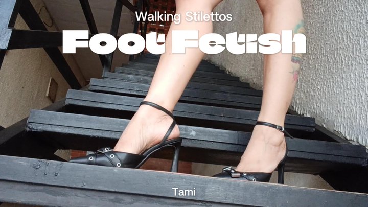 Beautiful feet going up and down the stairs in stiletto heels (4)