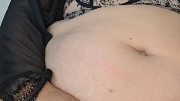 Tummy play with masturbation, big soft tummy, chubby dirty pussy
