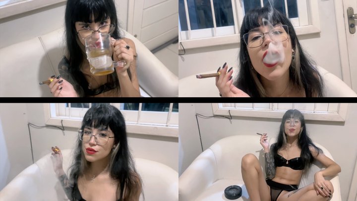 Smoking a cigar at the private party