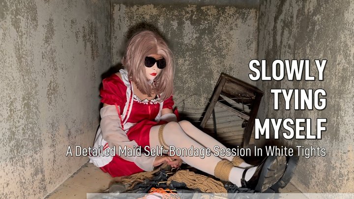 Slow Maid Self-Bondage In White Tights And Mary Janes