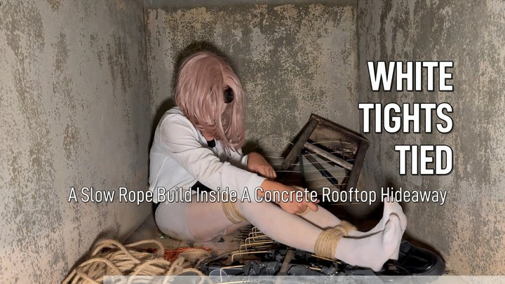 White Tights Self-Bondage In A Concrete Rooftop Hideaway