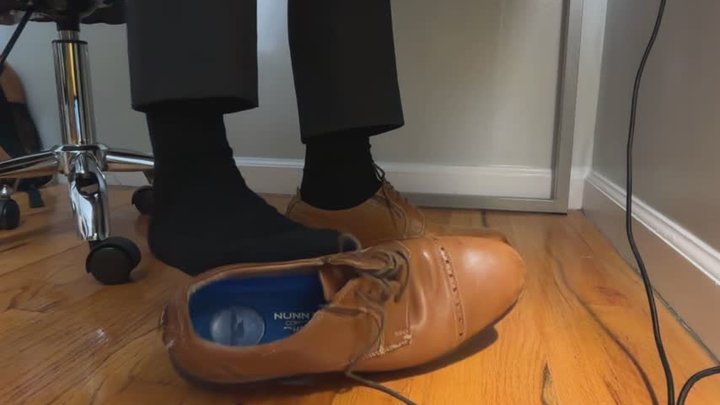 Silently worship MasterMateo's dress socks & feet under his desk while at work