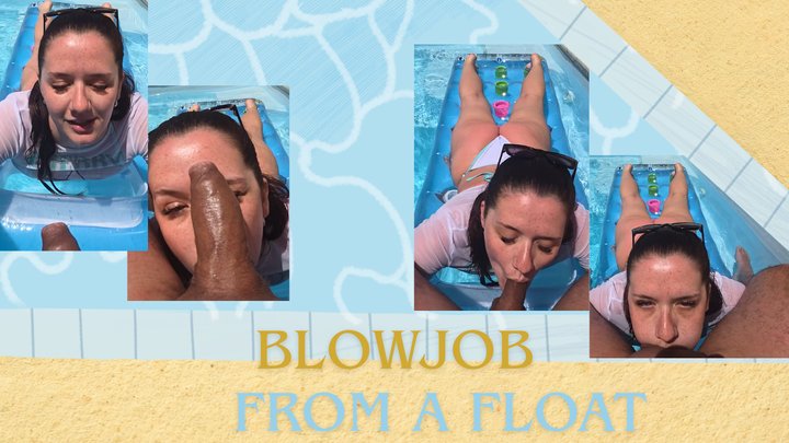 Relaxed on pool float sucking cock at the side of the pool