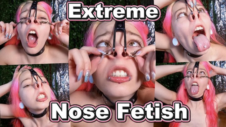 Extreme Three Way Nose Hook: Ahegao, Pig Nose, Stretched Nostrils Close Up & Ton