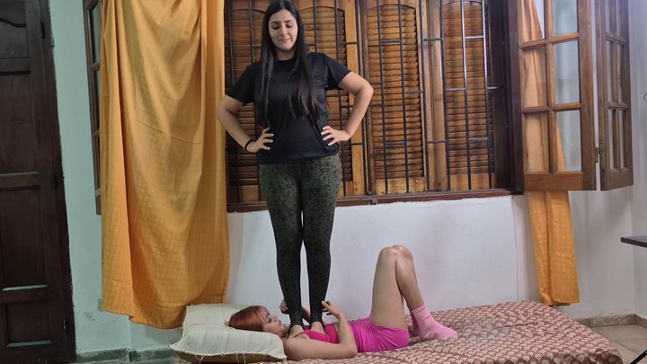 Mina’s Full Weight Chest Trampling Punishment on Katy – 75kg vs 53kg