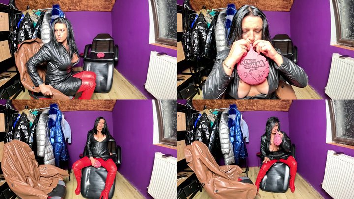 Dominant Leather MILF Whoopee Cushion Fetish. Shiny PVC Ass, Loud Fart Sounds an
