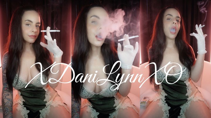 Smoking in Velvet Lace Dress with White Gloves