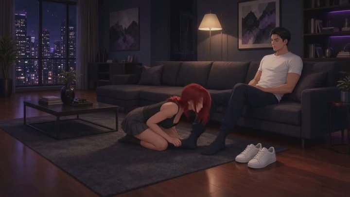 Male Feet Stories #11B: Copper Wolfcut at His Sneakers (Animated)
