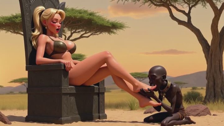 Femdom Foot Domination - African Slave Licks Soles in Africa