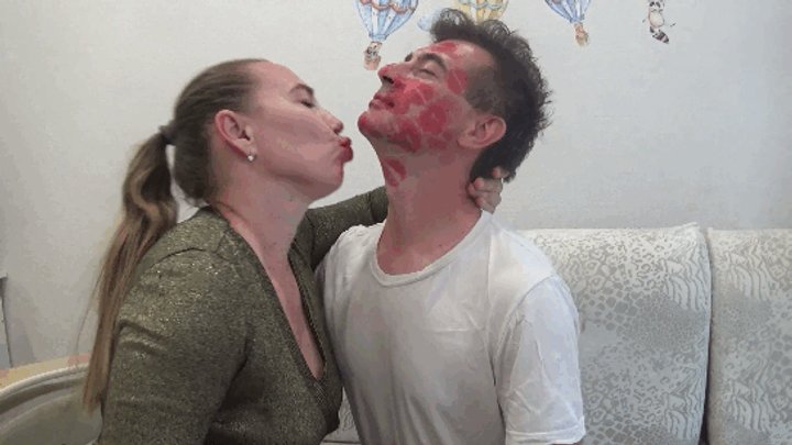 Hot red lipstick kisses for boy d