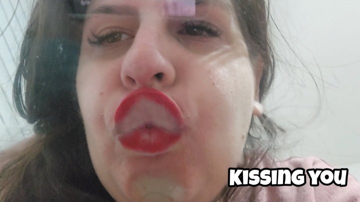 Red Lips Glass Table Kisses - Pressed Mouth & Tongue on Glass