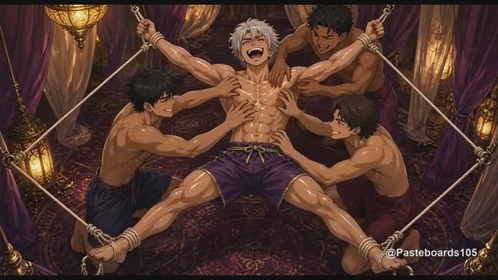 The Genie's Bargain - Bound By Silk, Bare Hands On His Stretched Armpits And Rib