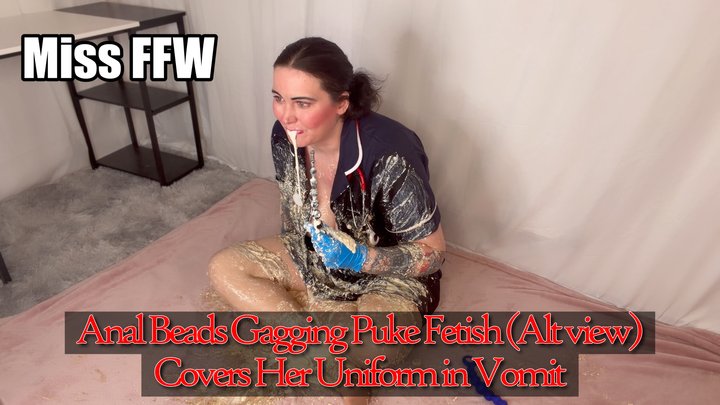 Anal Beads Gagging Puke Fetish Alt view Covers Her Uniform in Vomit *Flash Sale*