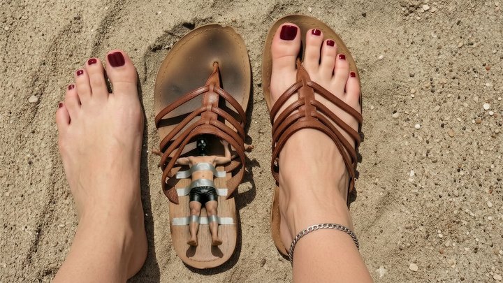 My living insole at the beach : shrunken slave used as a living insole , trapped