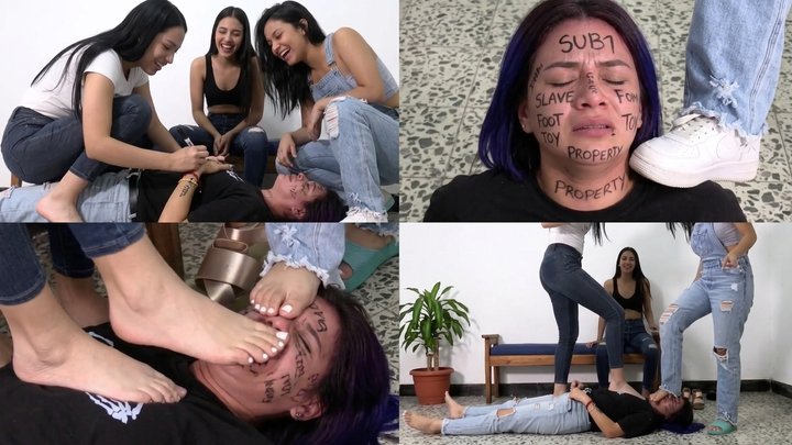 "Triple Threat Trample!" 3 Mean Girls Barefoot Face Standing & Body Writing