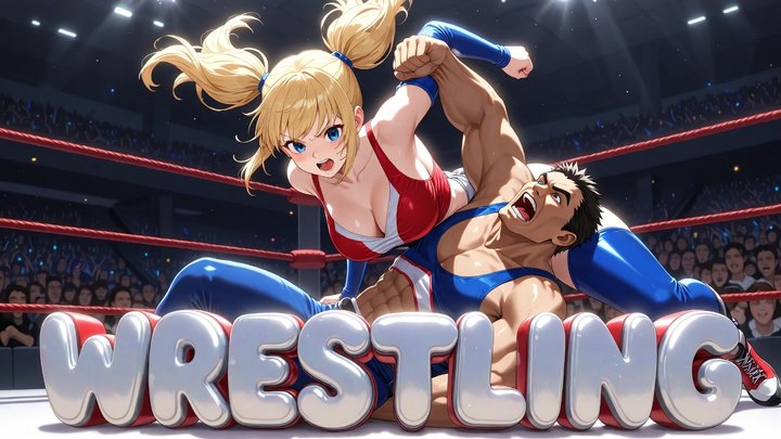 MIXED WRESTLING - Sports Bra and Tiny Shorts Body Scissors Brutal Wedgie Facesit