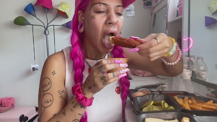 Spicy Food Mukbang Overeating Facestuffing Petite Girl Eating Hot Food Close-Up 