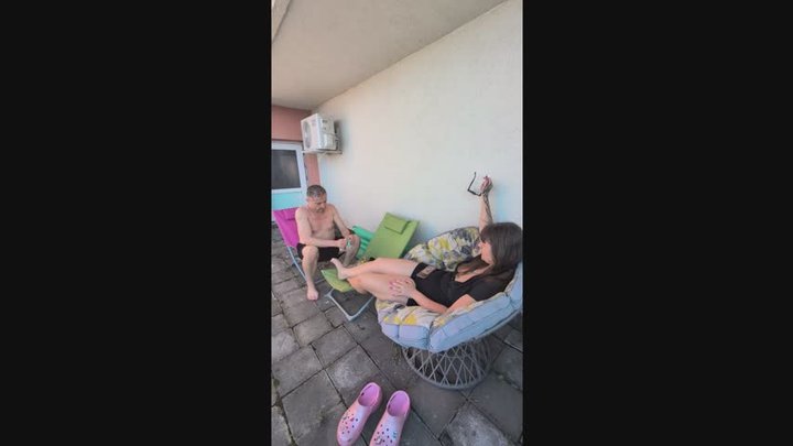 Delilah and Faith - public nylon socks worship and CBT - from above