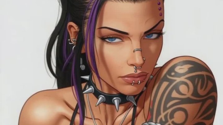sexy big boobs tattooed muscle babe poses and smells her armpits