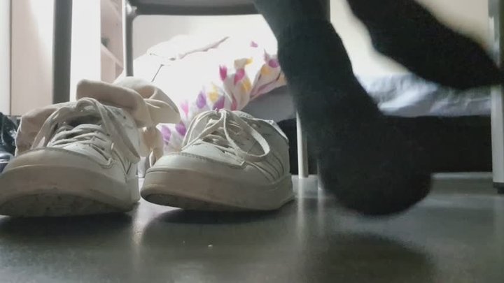 Shoeplay underdesk crushing a plushie inshoe with adidas sneakers