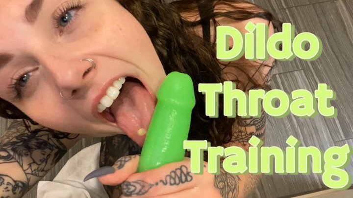 Deepthroat Throat Training Neon Green Dildo Pierced Tongue Black Choker | Blazed