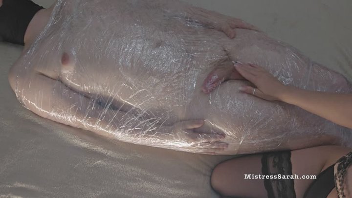 Wrapped, Teased & Denied: Clingfilm Slave Edged Until He Pays. PART 2