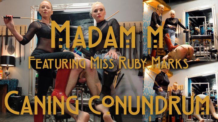 Caning Conundrum, Double Domme, extremely savage classic caning includes BTS foo