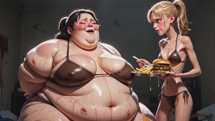 Skinny Domme Feeds Tied SSBBW Until Full