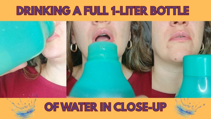 Drinking a Full 1-Liter Bottle of Water in Close-Up