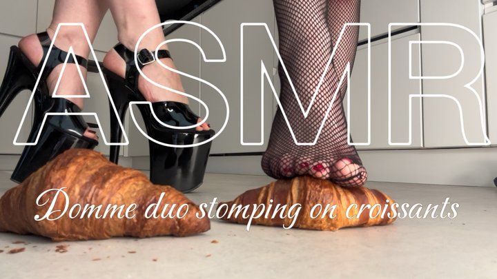 Lady_Charl0tte x Madame Rosalie stomping and crushing croissant in high heels an