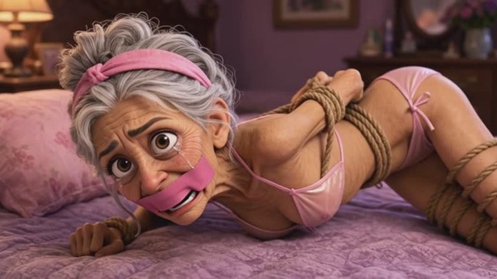 Skinny Old Granny in Bondage - Desperate and Crying in Fear