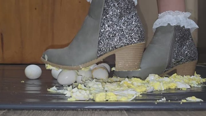 Chrissy heeled boots and frilly socks crush eggs