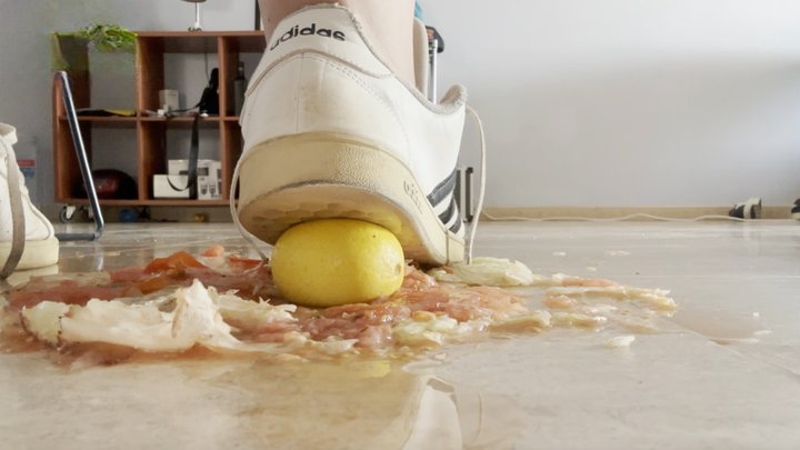 "Flattened In White Sneakers By Man!" - Male Sneaker Fruit Crushing & Sole Focus