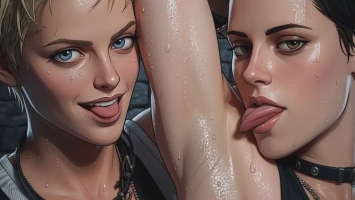 two sexy kinky lesbians lick and share spit in the brunettes sexy sweaty armpit
