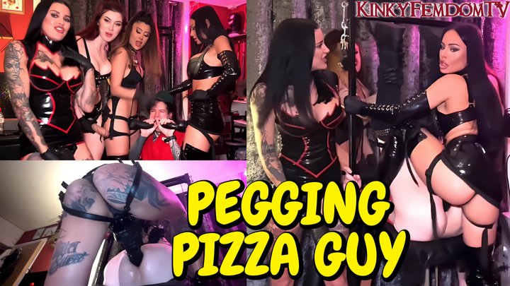 Pegging the Pizza Guy 4K ft Evil Woman Latex Mistress Mika Katana Slave Maz Morb