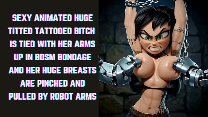 Devastatingly hot anime bitch with huge tits and tattoos is tied with her hairy 