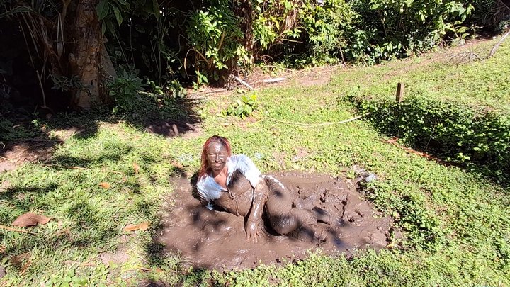Muddy play, mud into face and muddy socks and loafers
