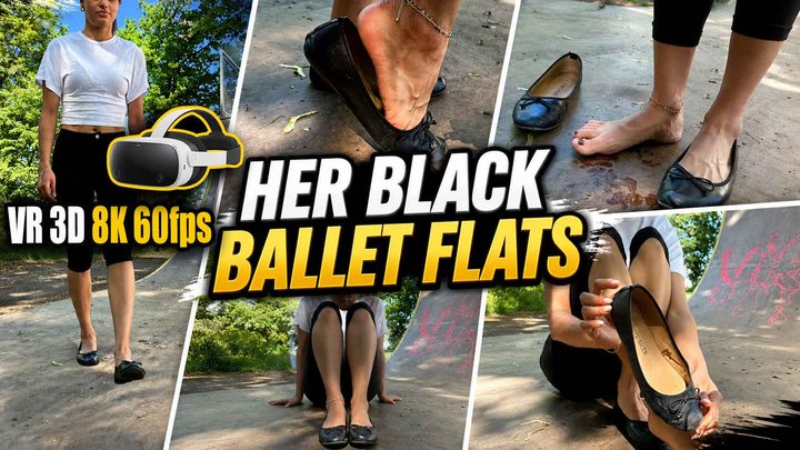 VR 3D 8K 180 60 fps | Angelina’s Black Ballerina Flats Shoeplay – Barefoot Soles