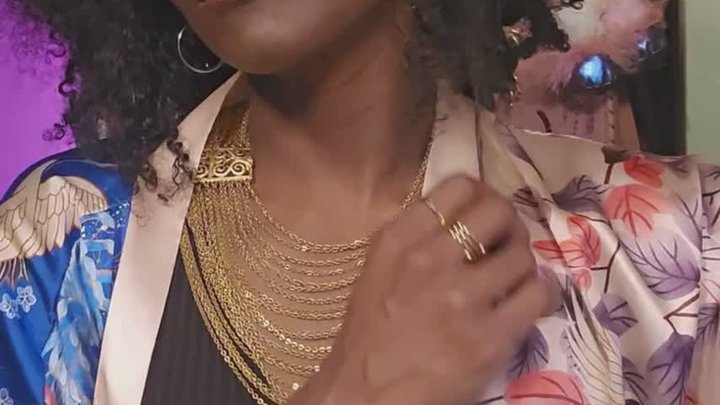 Hair Worship Black Lingerie and Gold Jewelry