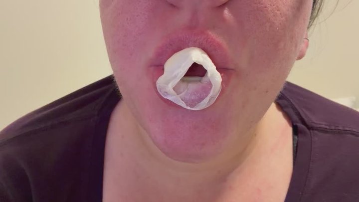 Sugargirlx2 Chews Strip Gum with Mouth Open & Blows Bubbles