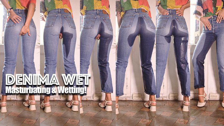Soaking my tight jeans with pee touching myself