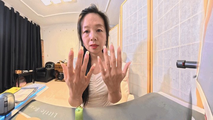 female giant applying nail polis