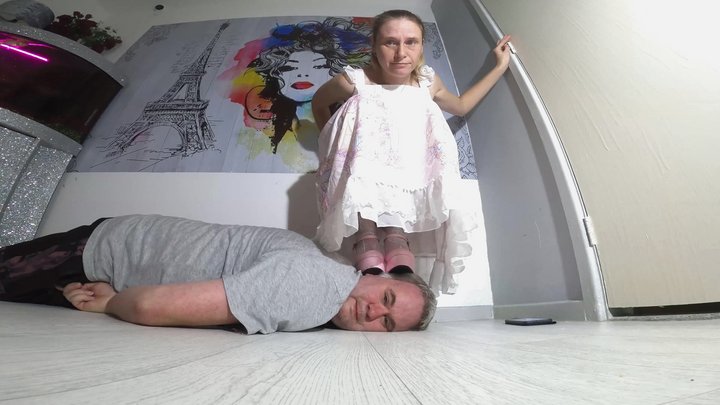 Danielle Squats On His Head In Pink Platform Shoes