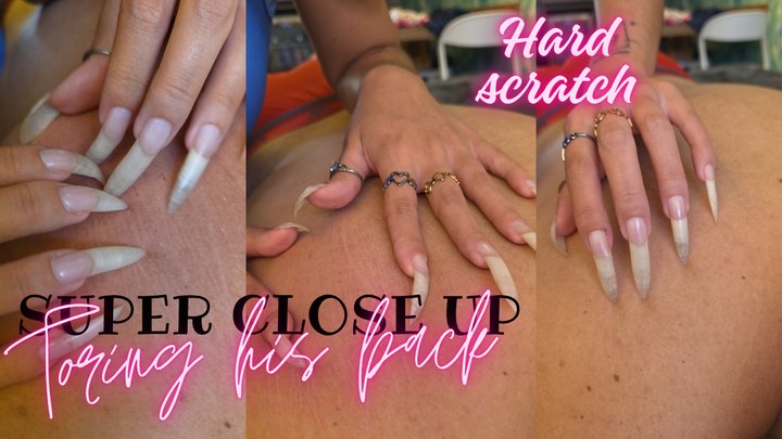 (1080p) Super closeup TORING his back, the best view of my long nails and leveli