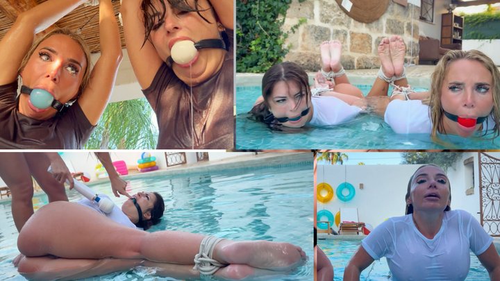 Emma Reed and Ava Kayley Bound and Soaked. Lesbian Wet Catfight in a Bondage Wat