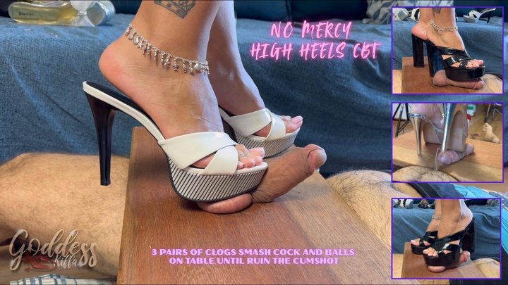 720P - No Mercy High Heels CBT - 3 Pairs of Clogs Smash Cock and Balls Until Rui
