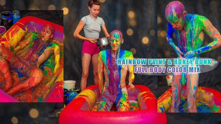 Honey Poured First Then 7 Rainbow Paint Buckets – Full Body Covering, Boxers Off