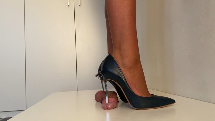 Lady Latisha - Casadei Blade Dark Blue Leather Stilettos - Cock Trampling CBT Sh