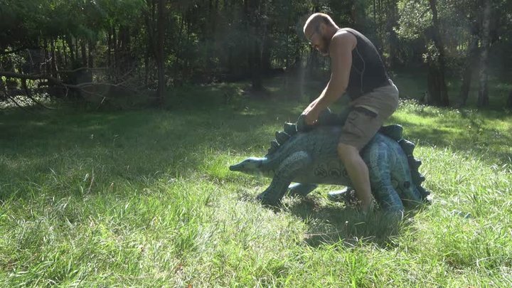 Inflatable Stegosaur pop in the woods